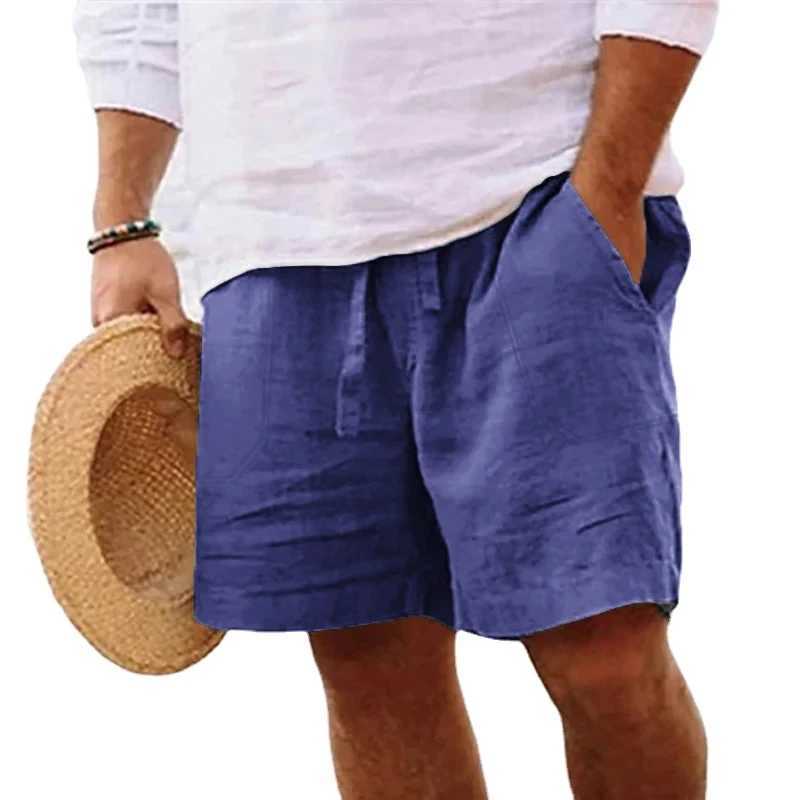 New linen mens lightweight fast drying breathable drag and drop running pants sports cotton solid color beach shorts W241226