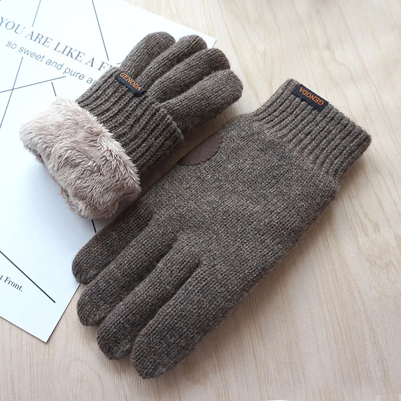 Men Gloves Fashion Male Double thickened pure Wool Knitted Warm Gloves Touch Outdoor Winter Warm Driving Gloves 241226
