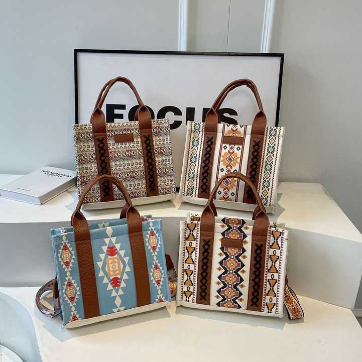 Women's shoulder bag, crossbody tote bag, new cotton and linen printed Bohemian handbag for women 241215