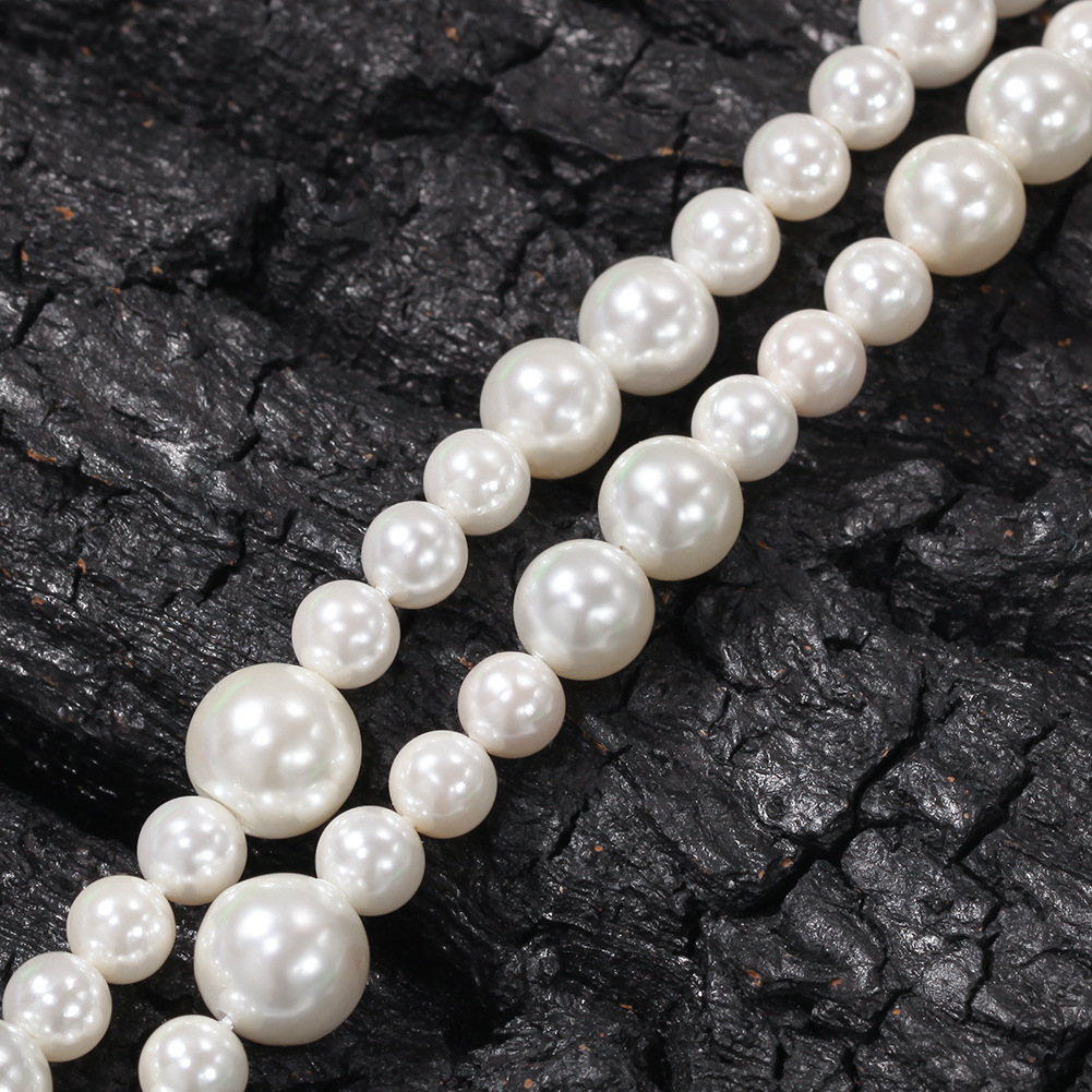 6-10mm Hip Hop Simple Design White Pearl Beaded Necklace Multi Size Mixed Beads Versatile Necklaces For Men And Women Bijoux Collar
