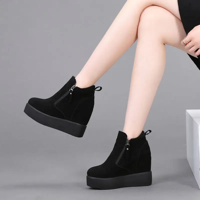 Winter Autumn Wedges Short Boots Women High Heel Snow Boots Short Plush Fur Ankle Boots Increased Internal Female Platform Shoes241226bj
