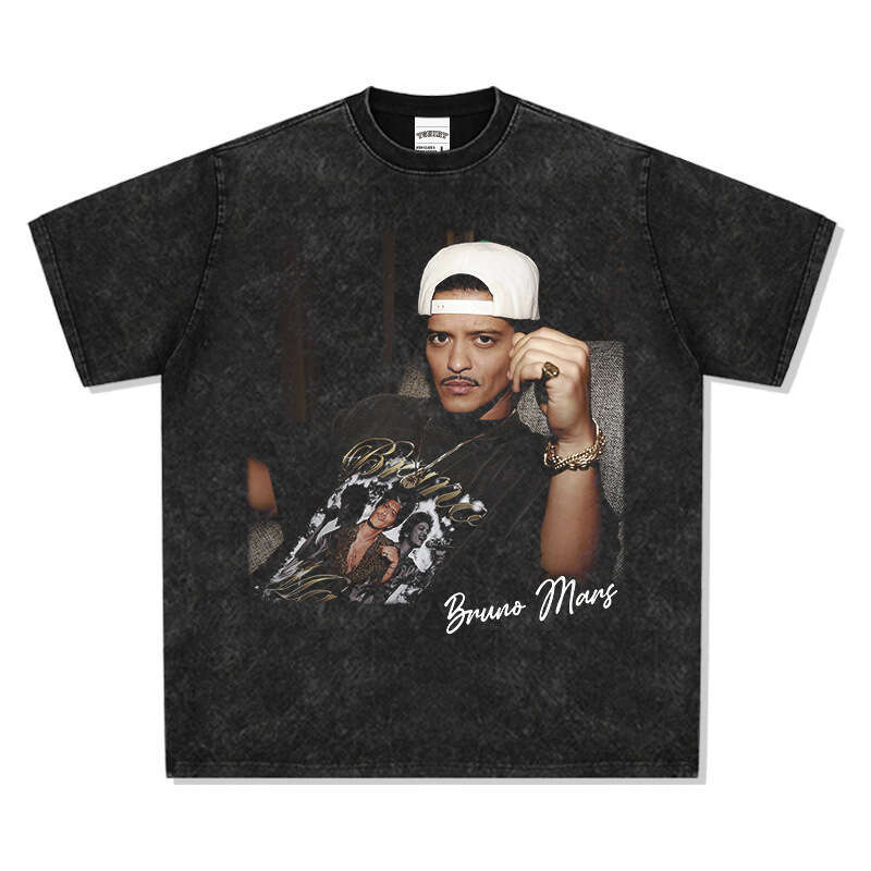 Bruno Mars Printed T-shirt Men's and Women's Trendy Brand Short Sleeve American Washed