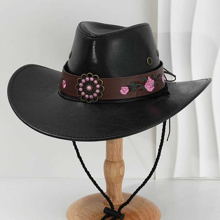 Artificial Leather Western Womens Cowboy Hat Retro Wide Brim Gentlemens Church Jazz C Cowboy Hat Sombrero Hombre W241225