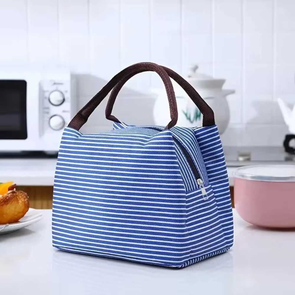 Multi-Color Portable Square Lunch Bag Wable Striped Reusable Leak Poof Insulati Tote Bento BagXJ241225