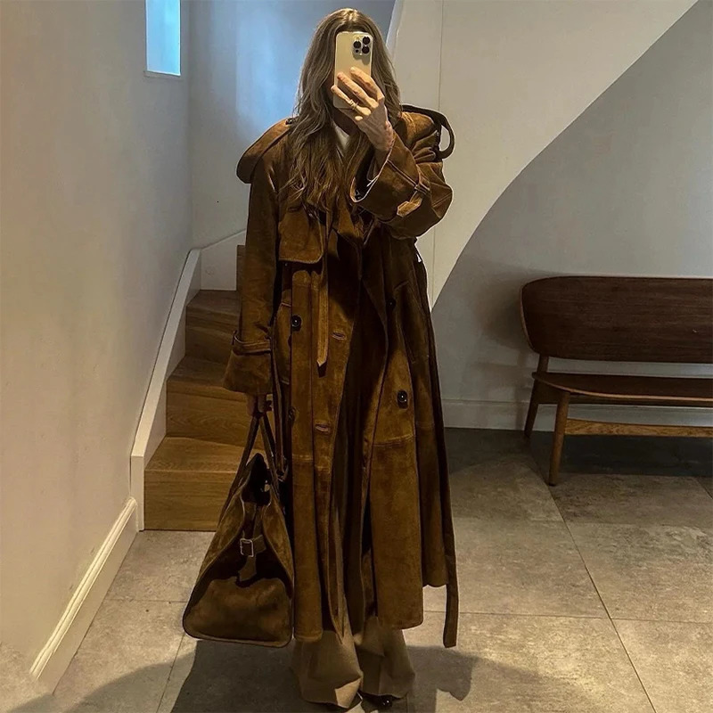 NIGO Womens Autumn And Winter Retro Lapel Doublebreasted Solid Color Long Loose Coat Jacket Ngvp nigo9472 241225