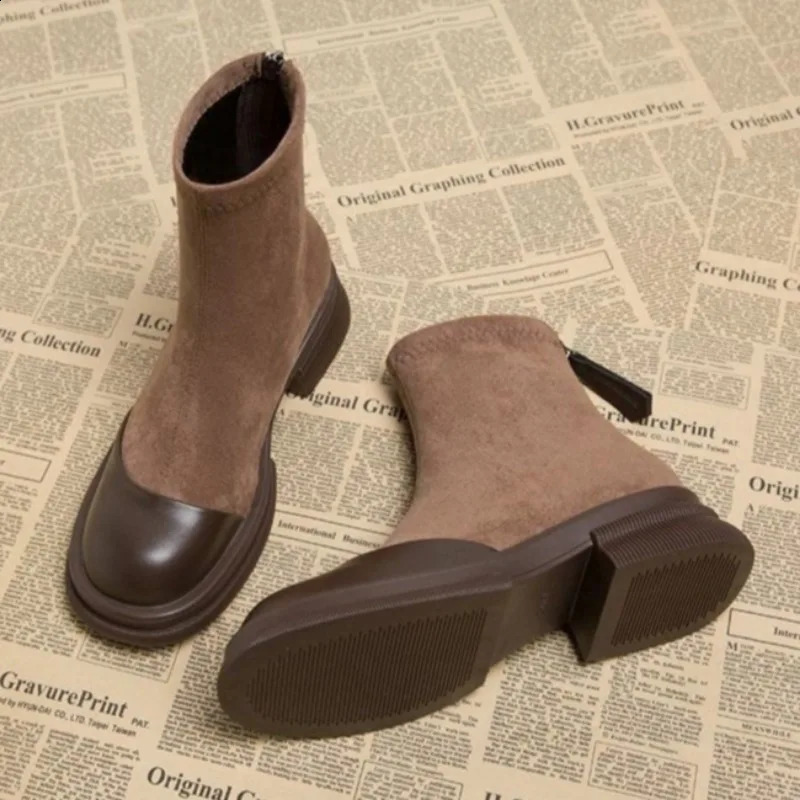 Women Suede Ankle Snow Boots Plush Mid Heels Shoes Winter 2025 Trend Office Chunky Shoes Fashion Walking Non Slip Botas Mujer241226bj