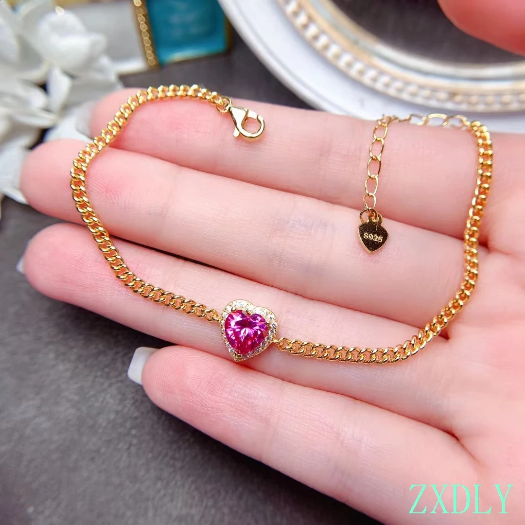 est Heart Style 1ct Pink Bracelet For Women Jewelry shiny better than diamond real 925 silver girl birthday gift 241220