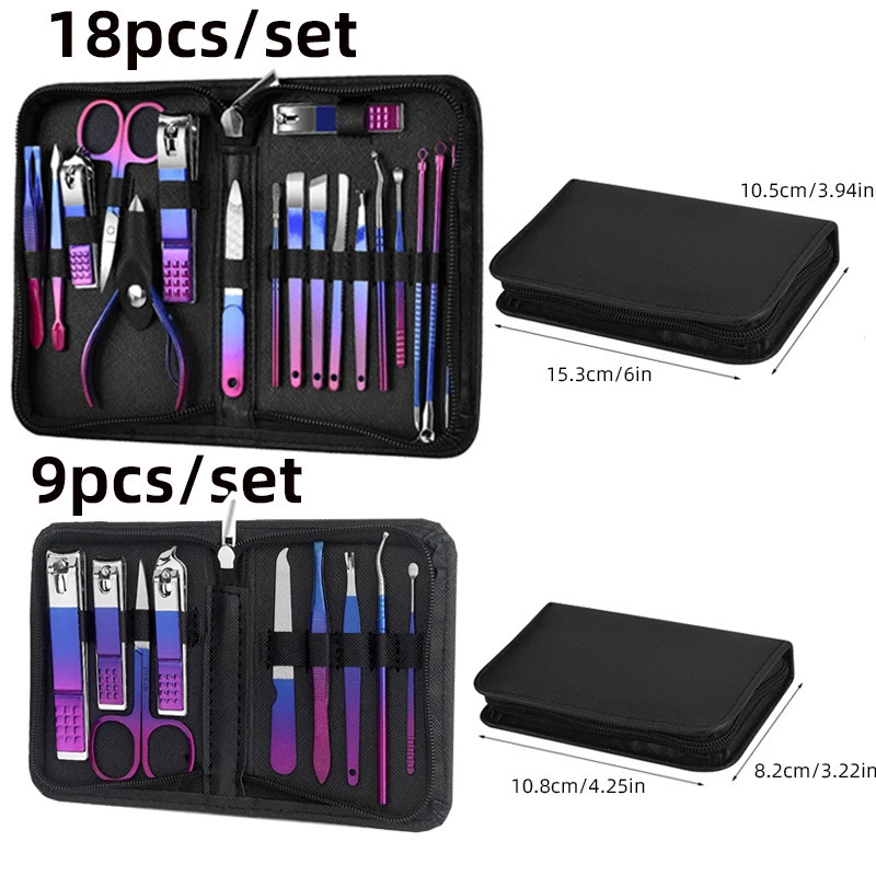9/18pcs Colorful stainless steel nail clippers multi-functional manicure set eyebrow trimmer nail scissors beauty set 241225