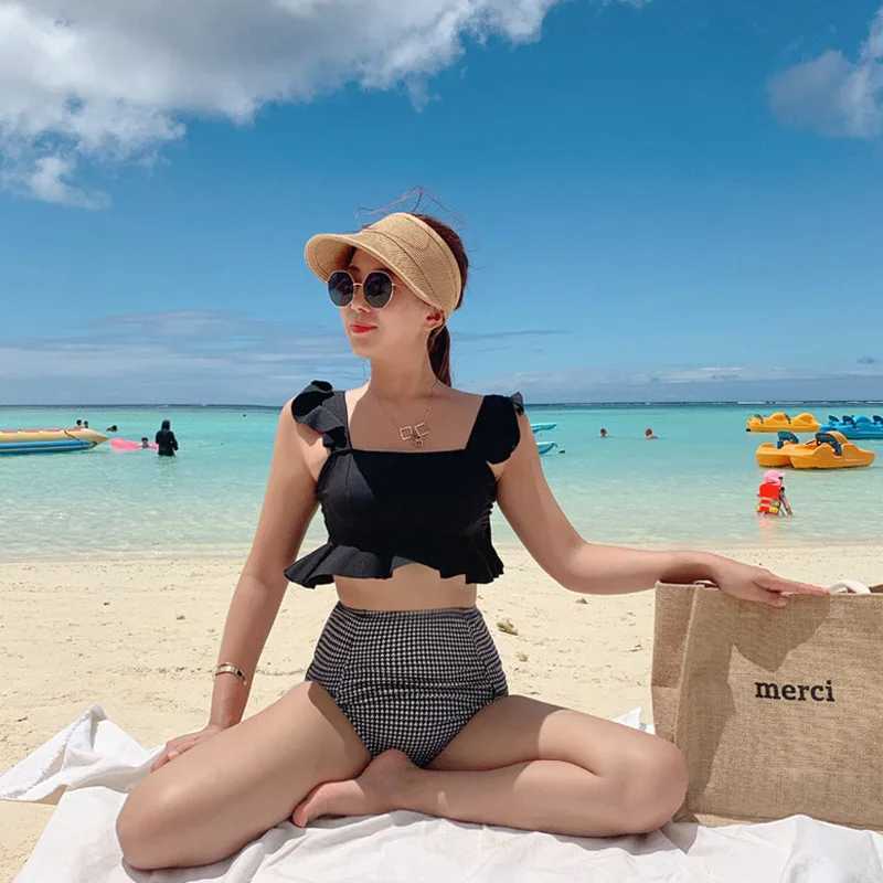 High waisted womens bikini set apron ruffled Biquini set two-piece swimsuit high-quality beach set 2023W241225