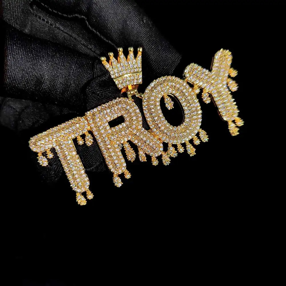 Bling Hip Hop Cubic Zircon Customize Initial Name Letter Crown Water Drop Pendant Necklace Jewelry 241226