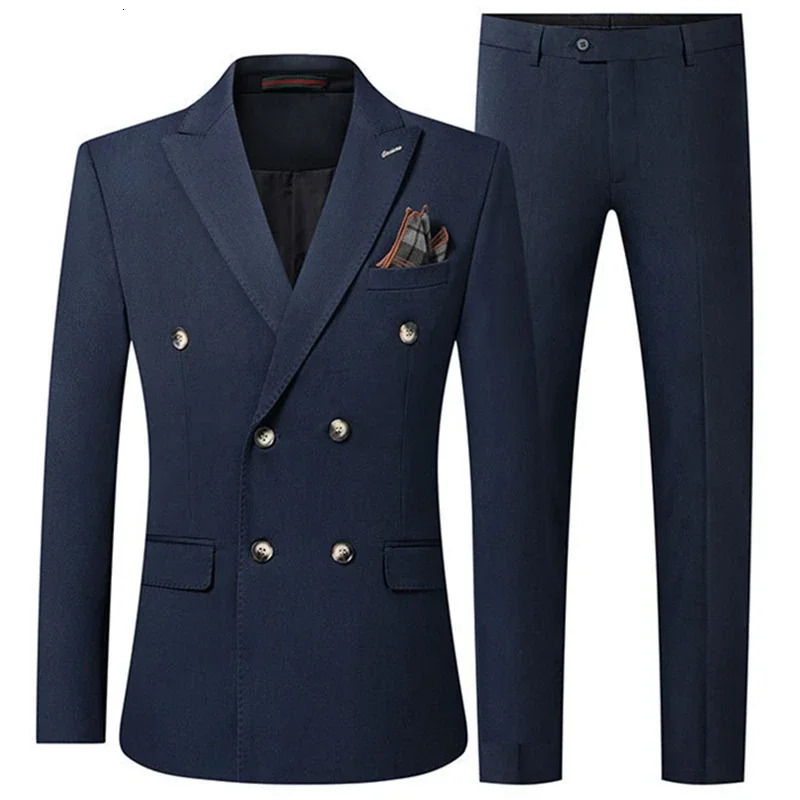 2023 Fashion Mens Casual Boutique Double Breasted Solid Color Business Suit 3 Pcs Blazers Jacket Coat Trousers Vest Pants 241223