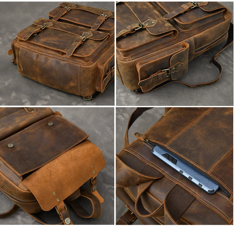 Vintage Crazy Horse Genuine Leather Backpack Men Bagpack Cowhide Hiking Backpack 17laptop Bag Male Travel Rucksack Large M815 241225