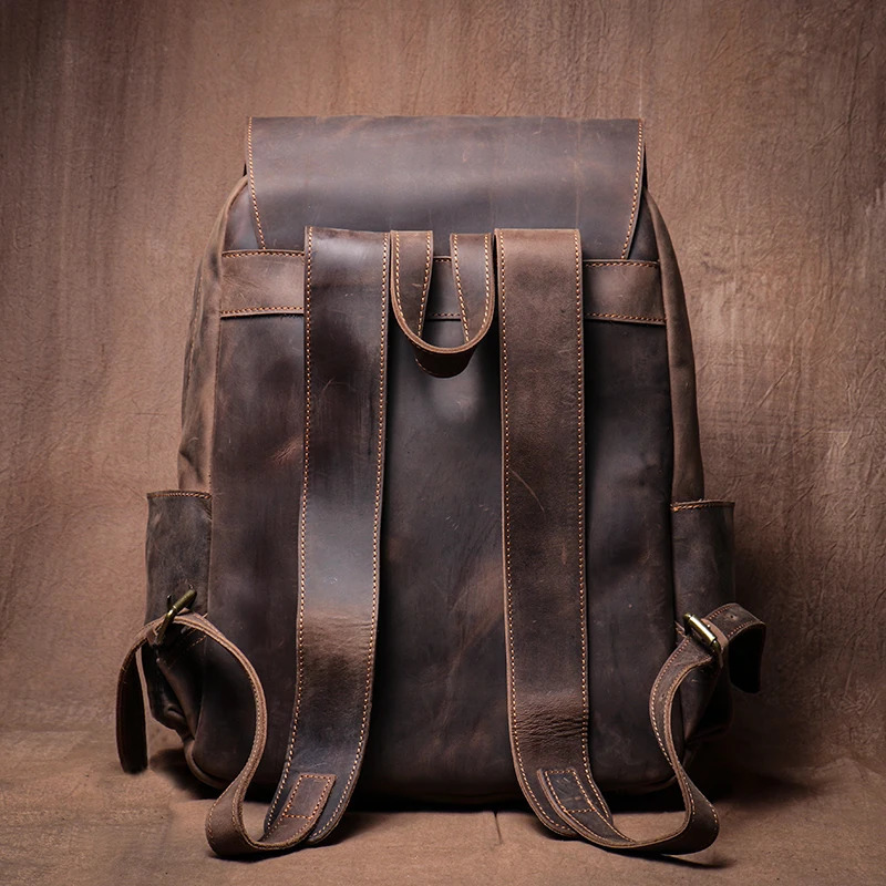 LUOKIR High Quality Genuine Leather Backpack Vintage Crazy Horse Cowhide School Bag Computer Knapsack For 15 Inch Laptop 241225
