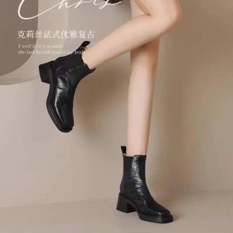 Fashion Solid Color Womens Boots Square Toe Nude Boots Versatile Professional Casual Short Spring and Autumn 241226