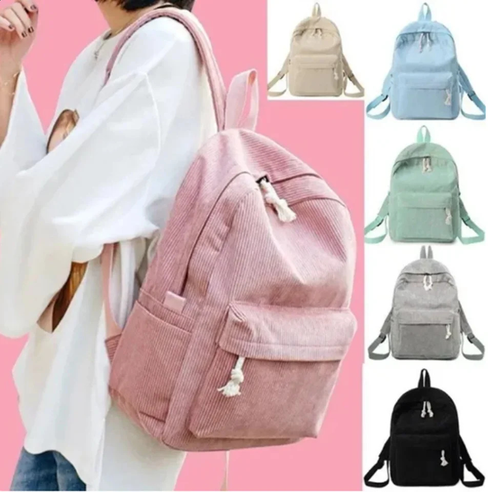Women Backpack Corduroy School Backpacks For Teenage Girls School Bag Striped Rucksack Travel Bags Soulder Bag Mochila 241226