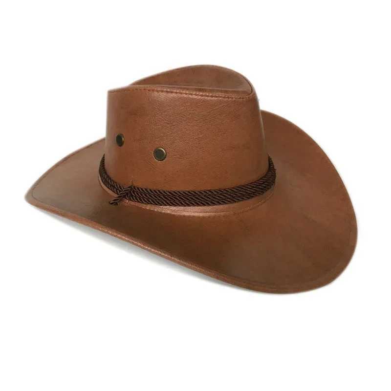 Mens Brim synthetic leather cowboy hat mens retro felt wide Brim bucket hat mens clothing decoration products W241225