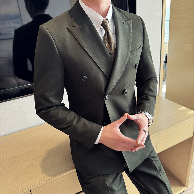 K1226High-end men's suit with peaked lapels for all seasons, double-breasted groom's wedding dress