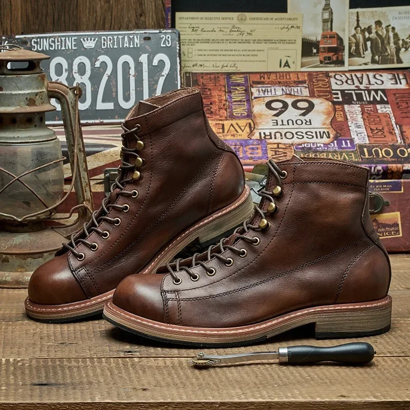 American High-top Martin Boots for Men Short Face Work Shoes Cycling Moto Boots Paratrooper Short Boots Riding Motorcyclist Boot 241226
