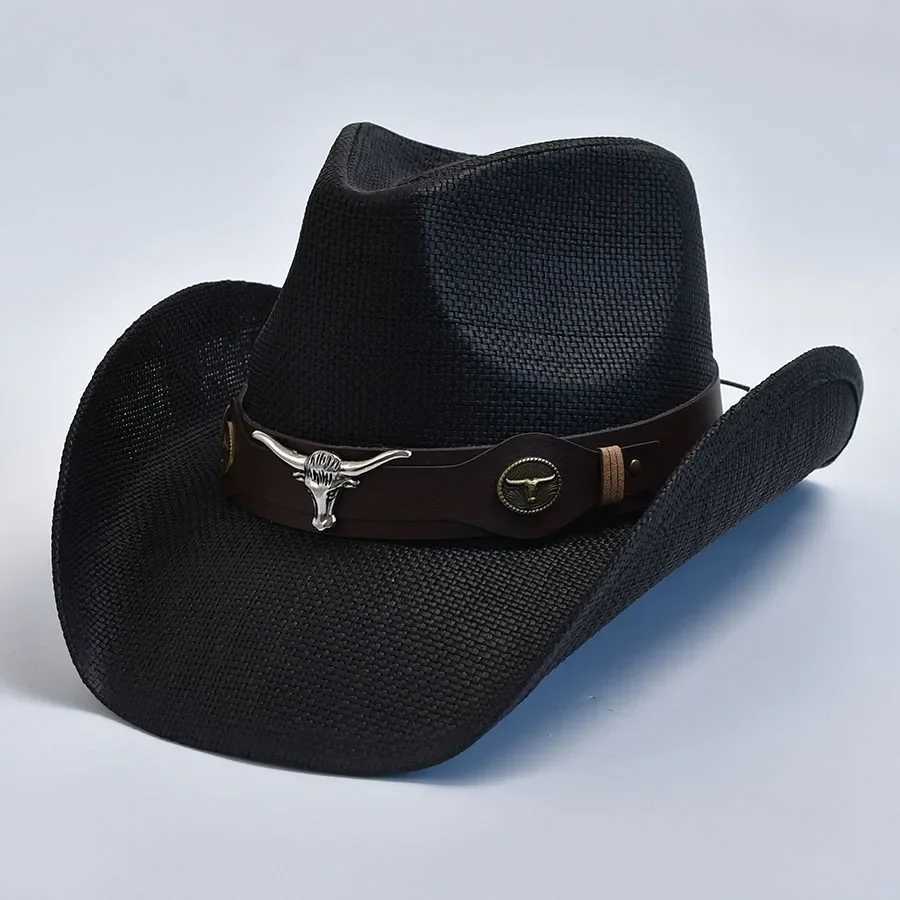 Vintage Curly Edge Country and Western Cowboy Hat Summer Beach Sun Hat Sombrero Hombre W241225