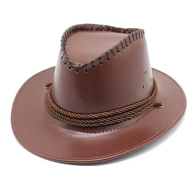 Cowboy Hat Summer Cool PU Leather C Brim Womens Retro Cowboy Hat Black Jazz C W241225