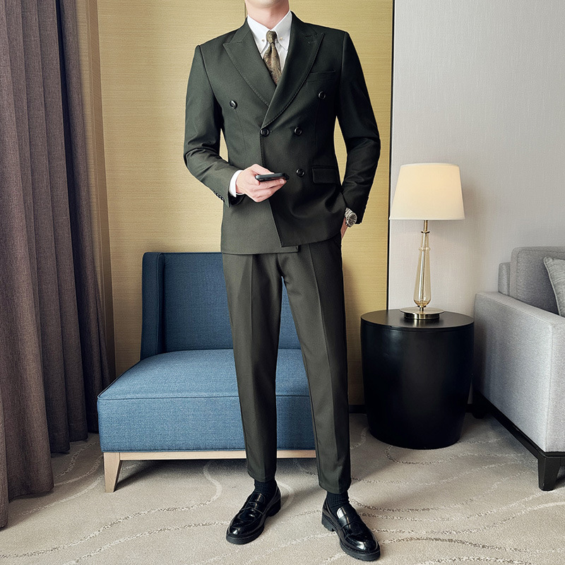 K1226High-end men's suit with peaked lapels for all seasons, double-breasted groom's wedding dress