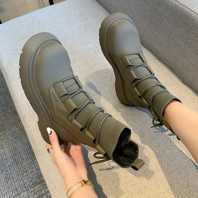 Women Shoes Autumn Winter Ankle Boot Round Toe Rubber Ladies Solid Slip-on Booties Lace Up White Mid-Calf Boots 40 241226