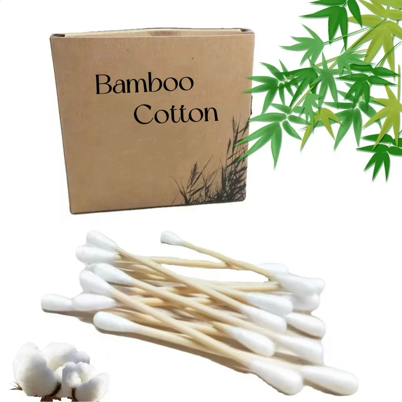 100 Pcs Eco Friendly Bamboo Cotton Ear Cleaning Bud Sticks Plastic Free Cotton Swabs 241226