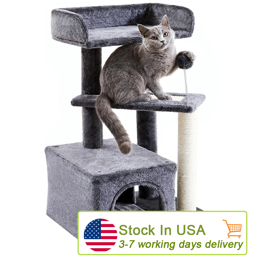 Made4Pets Cat Tree, Cat Tower Indoors Cute Wood Kitty Condo with Scratching Post Pad, 29" Multi-Level Modern Activity Climbing Furniture, Dark Gr