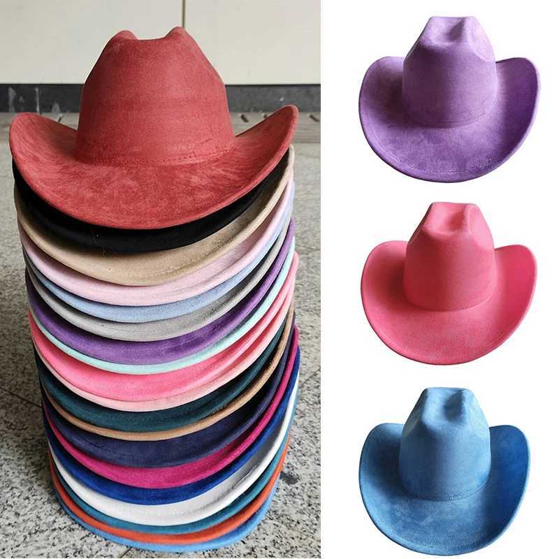 Classic Suede Leather 7.5CM Western Cowboy Womens Fedora Hat Mens Church Jazz Hat Fashion Travel Party Hat Cowboy Hat 2024 W241225