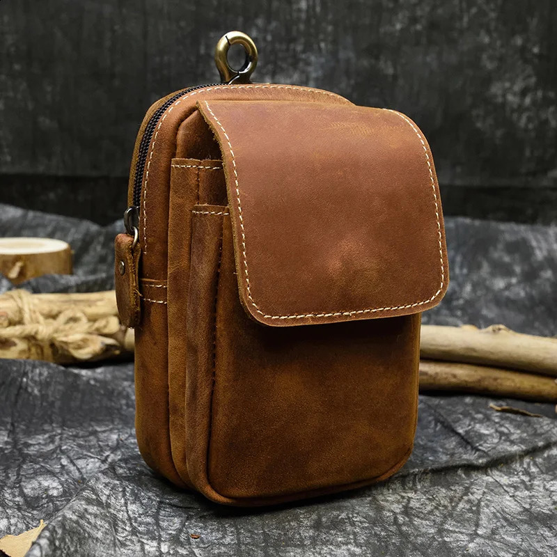 Leather Waist Bag On Belt Mobile Phone Bag Belt Pouch Leather Cellphone Pouch Fanny Pack Summer Mini Waist Bag Men Male 241223