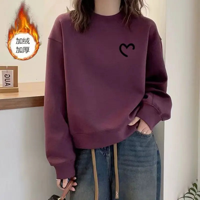 Simplicity Fashion Autumn Winter Women Printing Letter Plus Velvet Thicken Korean Casual Long Sleeve Pullovers Sweatshirts Tops 241223
