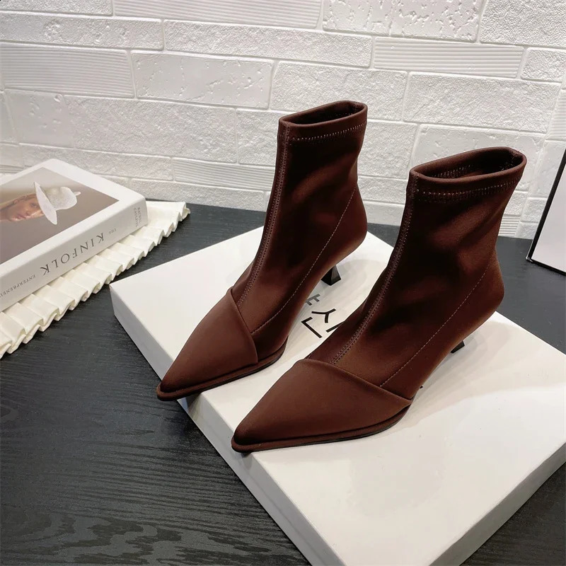 Fashion Ankle Boots Pointed Elastic Boots Autumn Stiletto Solid Color Boots Workplace Womens Shoes Botines Mujer 241226