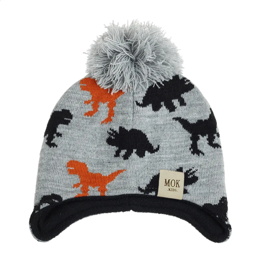 Baby Knitted Hat Europe and The United States Autumn Winter Dinosaur Ear Caps for Boys Girls Childrens Wool Hats 241225