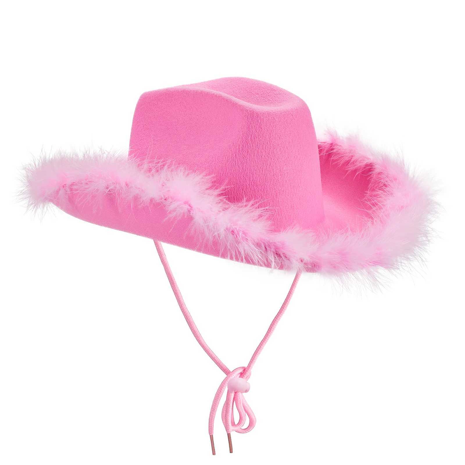 2024 New Womens Casual Cowboy Hat Adult Solid Color Fur Decorative Wide Brim Hat Used for Date Parties W241225