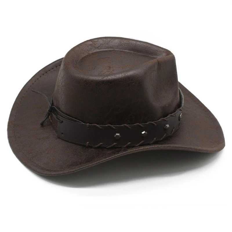 Rolling Brim Cowboy Hat for Women Wear Resistant Cowboy Hat with Hat Band Large Brim Windproof Hat W241225