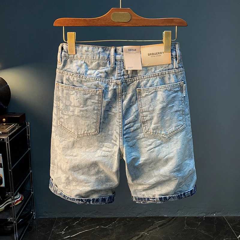 Summer denim shorts mens thin print womens print cut casual pants elastic slim straight fashion pants W241226