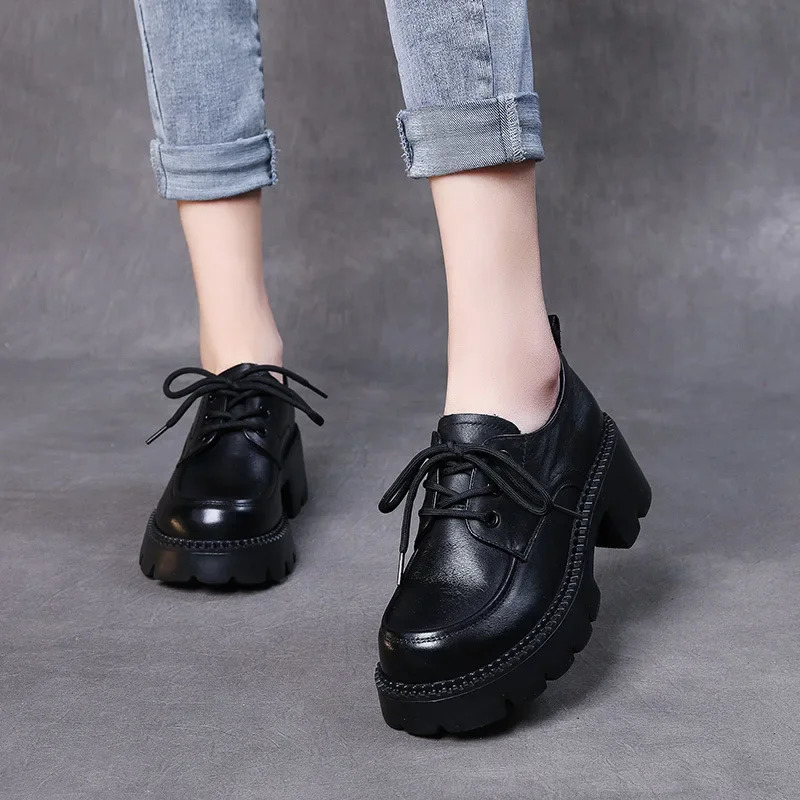 Koznoy 6cm Cow Genuine Leather Fashion Round Spring Mary Jane Ladies ROME Platform Wedge Autumn Shoes Women Fashion 241225