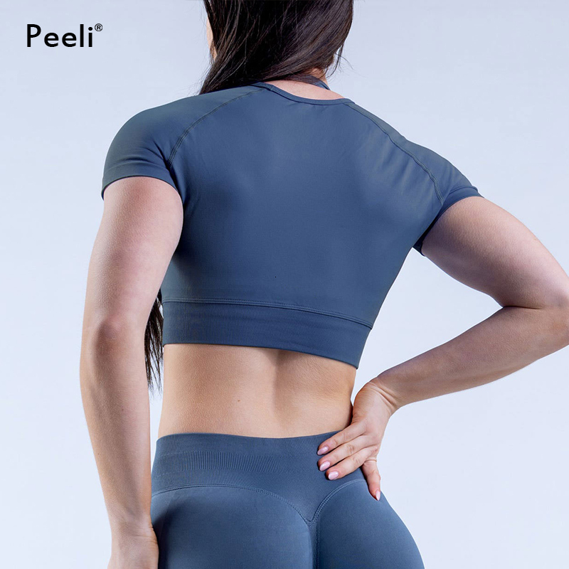 Impact Gym Crop For Women Short Sleeve Seamless Yoga Top Ribbed T Shirts Fiess Workout Tee Sports Tops Activewear
