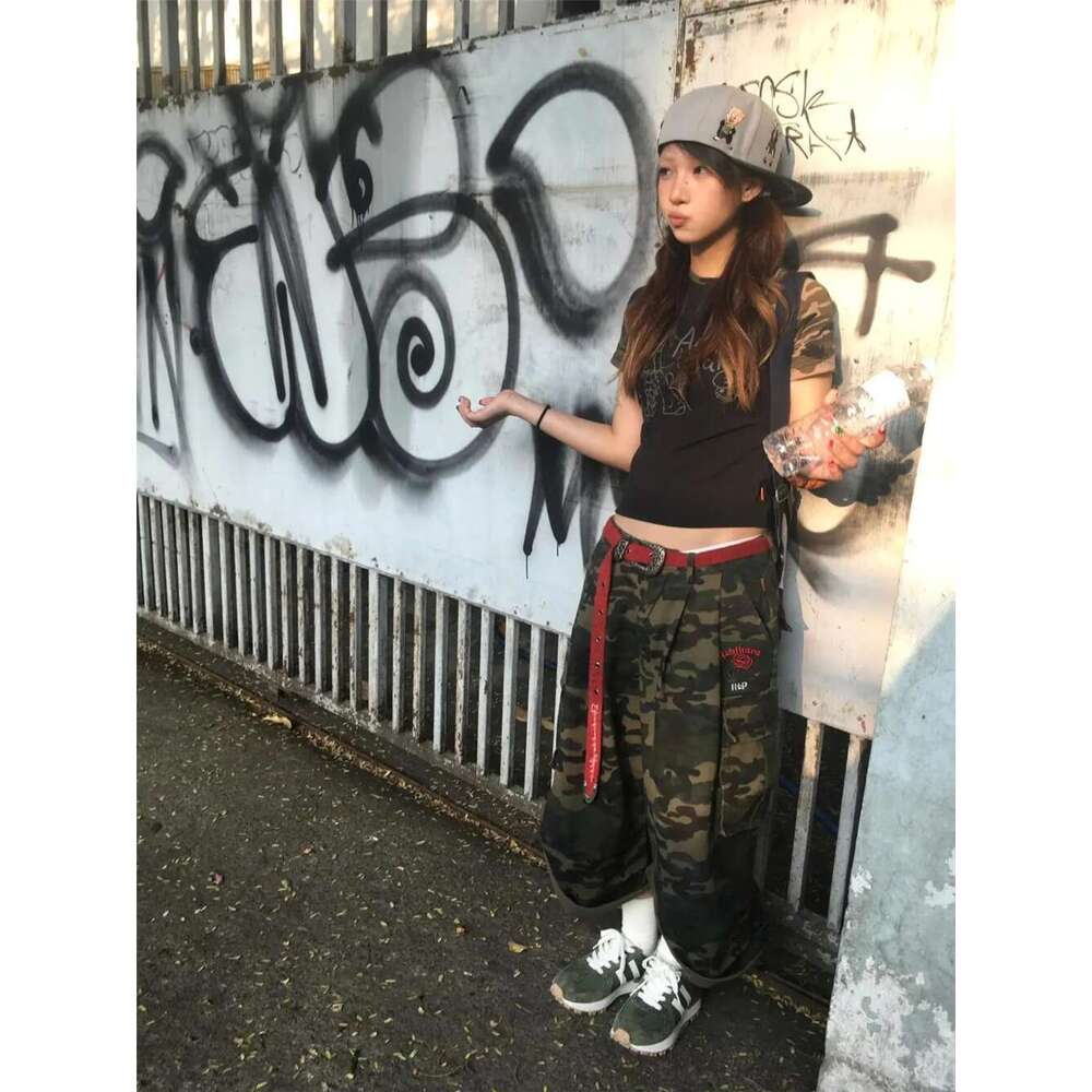 Punk Street Casual Summer Women Camouflage Haruku Vintage High Waist Loose Y2K Wide Leg Baggy Denim Shorts