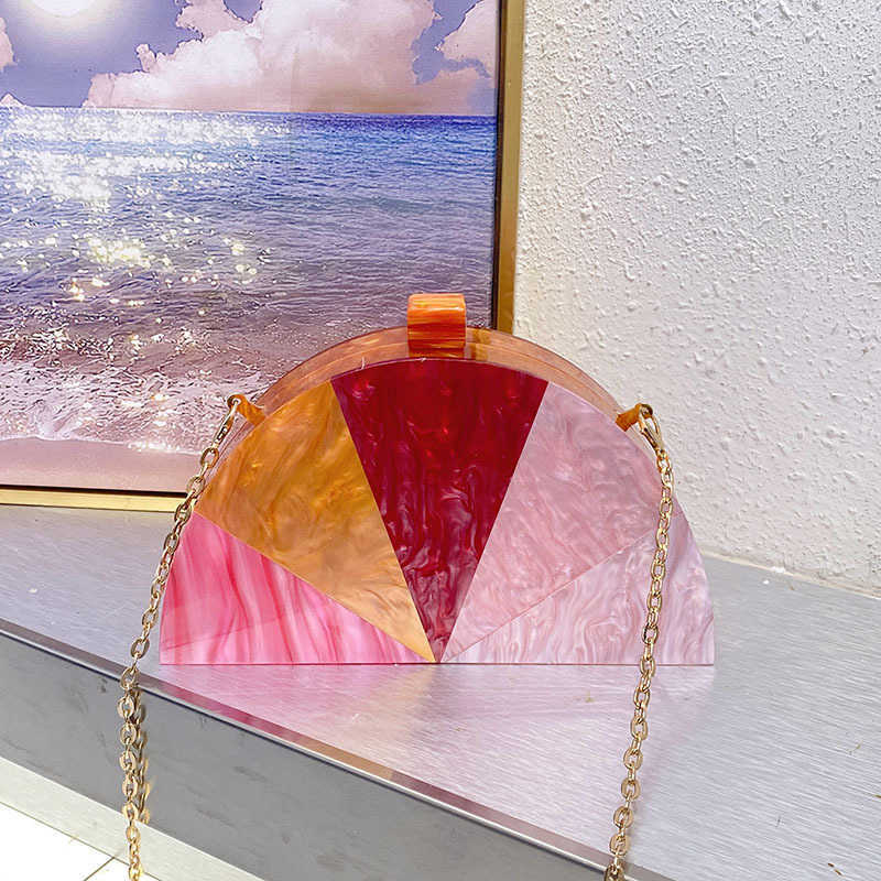 Wind Splicing Semi Circular Acrylic Flow Color Evening Bags Trendy Personalized Creative Contrasting Color Hand Held Crossbody Bag for Women 241226