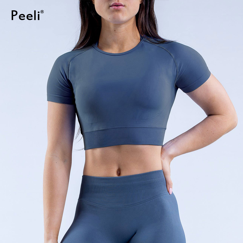 Impact Gym Crop For Women Short Sleeve Seamless Yoga Top Ribbed T Shirts Fiess Workout Tee Sports Tops Activewear