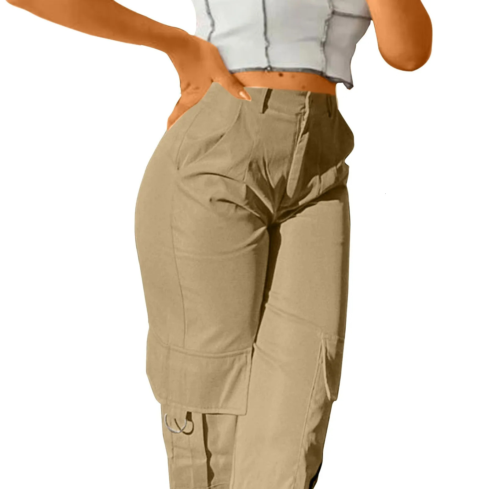 Womens Casual Pants Elastic Waist Fashion Straight Leg Trouser With Pockets Solid Color Loose Daily Long Trousers Cargo 241225