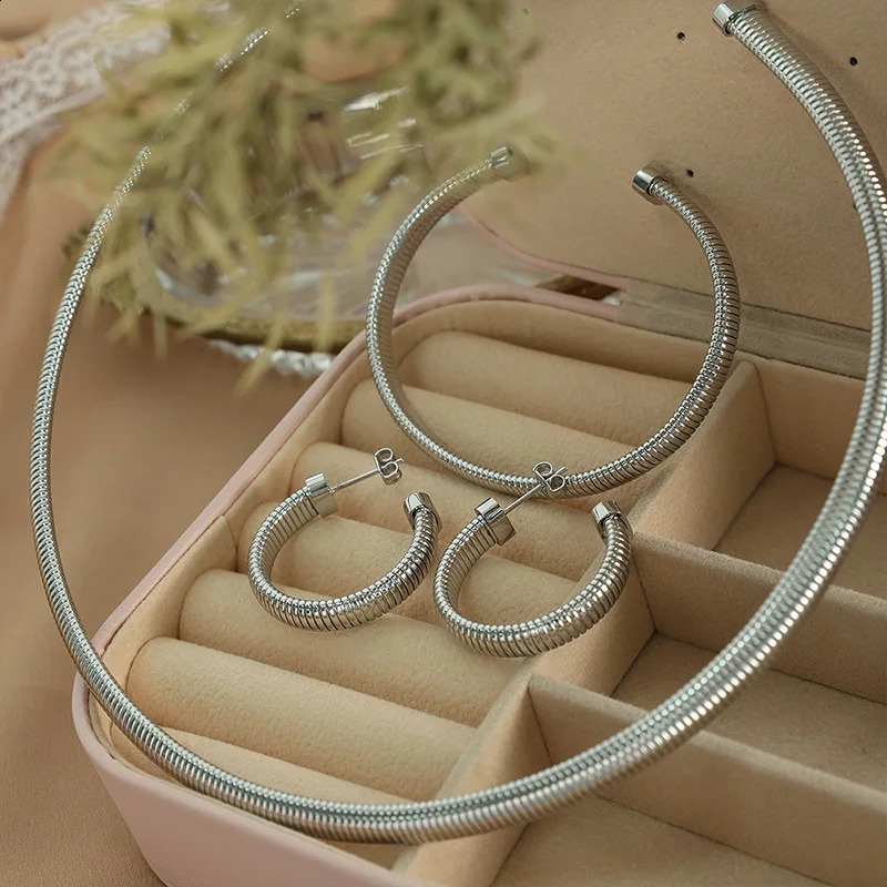 Hip-hop Style High-end Gold Color Retention Set European Style Heavy Metal Exaggerated Thread Large Necklace Bracelet Earrings 241226
