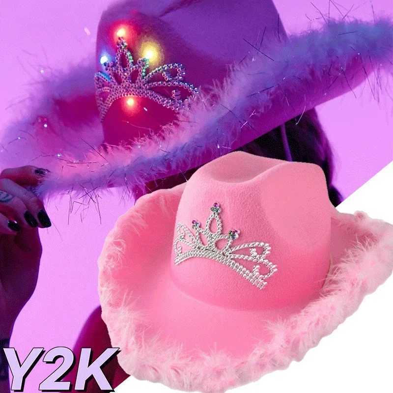 Colorful Feather Western Cowboy Hat British Retro Jazz Hat Theme Party Halloween Carnival Hat Wide Brim Wool Felt Hat Role Playing W241225