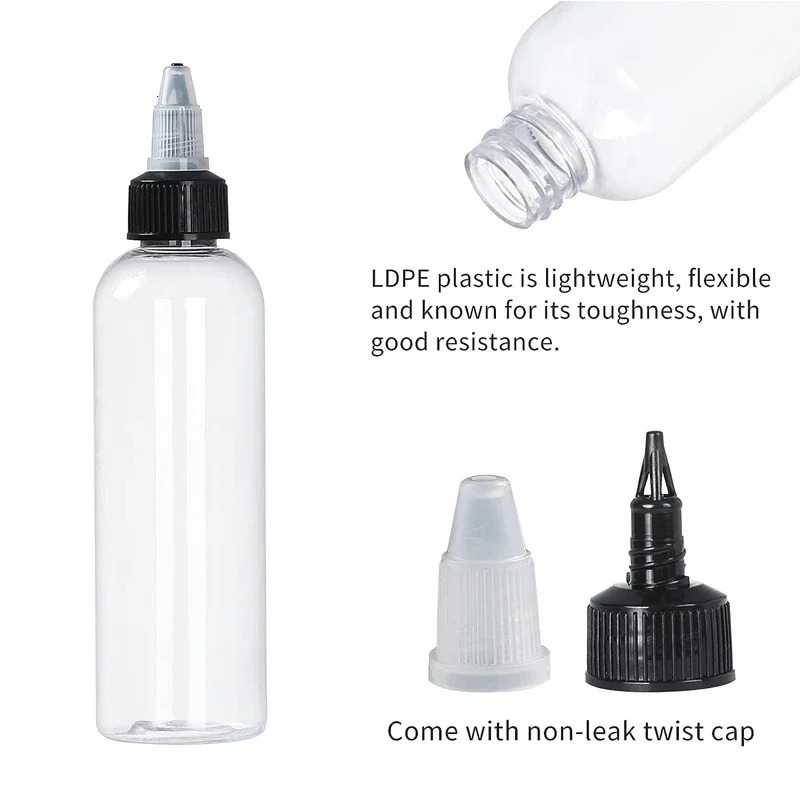 30PCS 30ml/60ml/100ml/120ml Plastic Refillable Bottle PET Oil Liquid Dropper Bottles Twist Top Cap Tattoo Pigment Ink Containers 241225