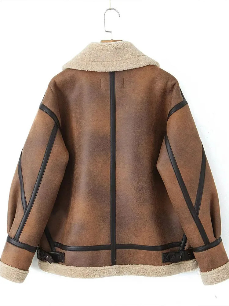 Lambswool coat women winter thickened motorcycle clothing leather jacket loose stand collar fur integrated high-grade jacket top 241217