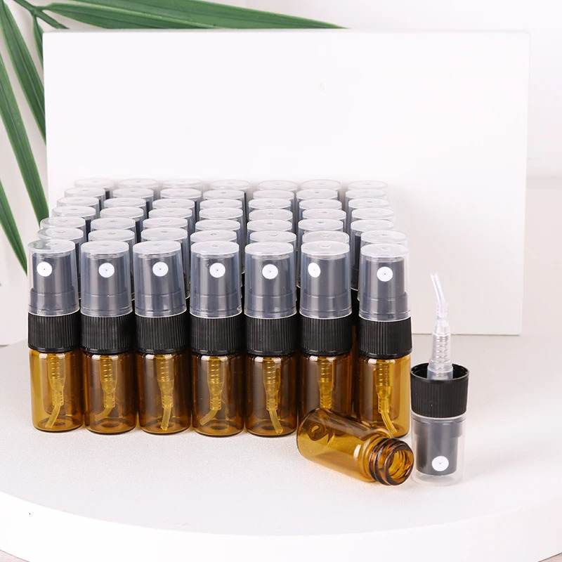 50pcs/piece Brown Glass Perfume Bottle Brown Light-Proof Spray Bottle Portable Mini Essential Oil Container Refillable Bottle 241225