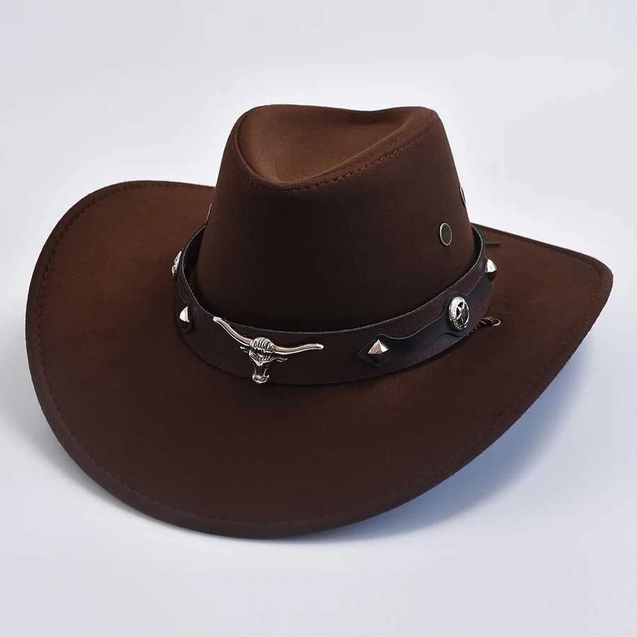Retro large brimmed western cowboy hat suitable for men women faux suede gentleman cowboy hat holiday party role-playing hat W241225