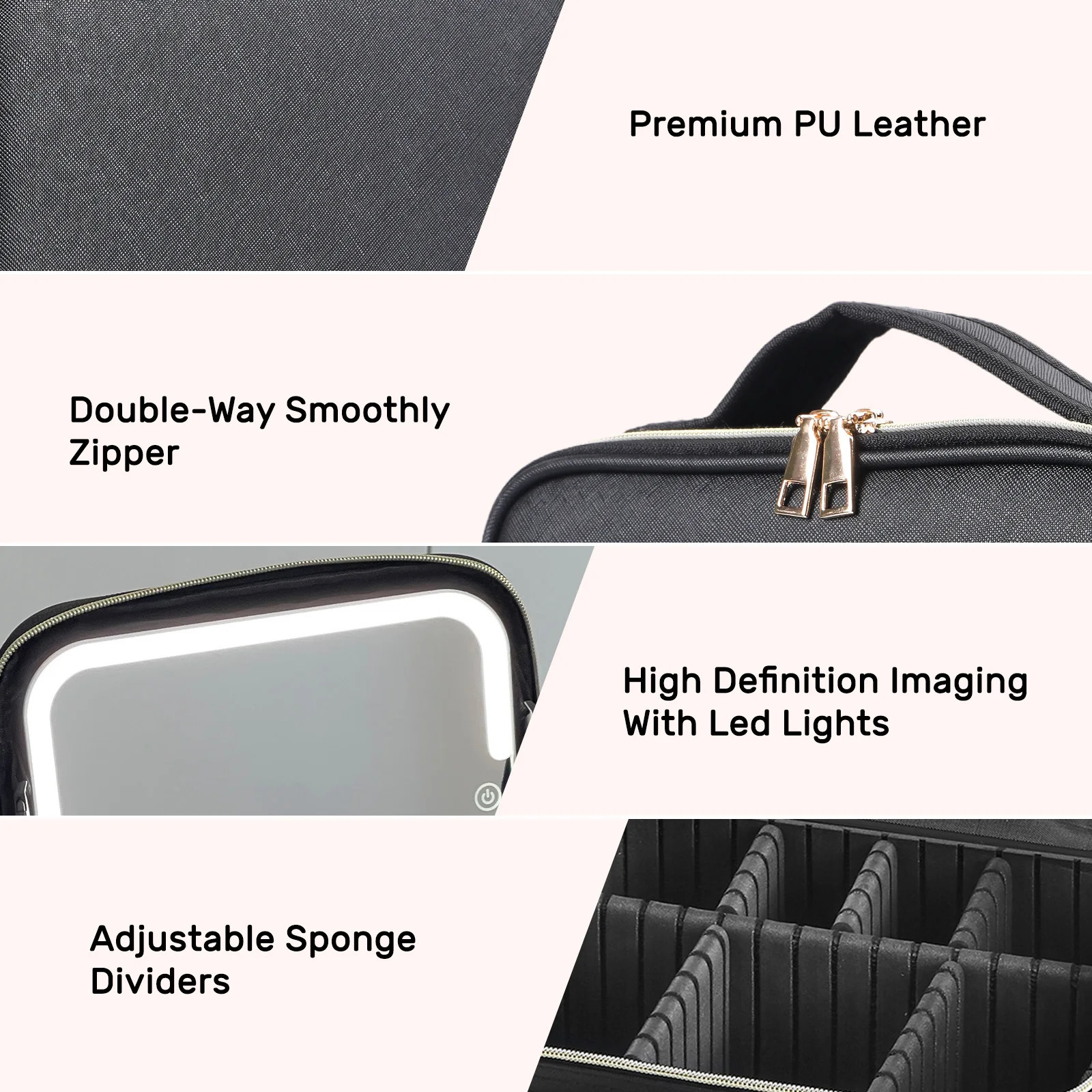 Travel Makeup Bag With LED Lighted Mirror Makeup Train Case With Adjustable Dividers For HomeGiftVacation 241226