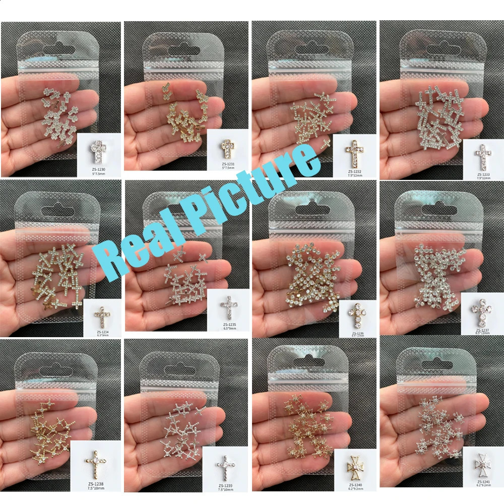 20pcs Glitter Cross Nail Art Vintage Alloy Gold Silver 3d Nail Rhinestone Charms Diamond Jewelry for Nails Decoration-ZS 241226